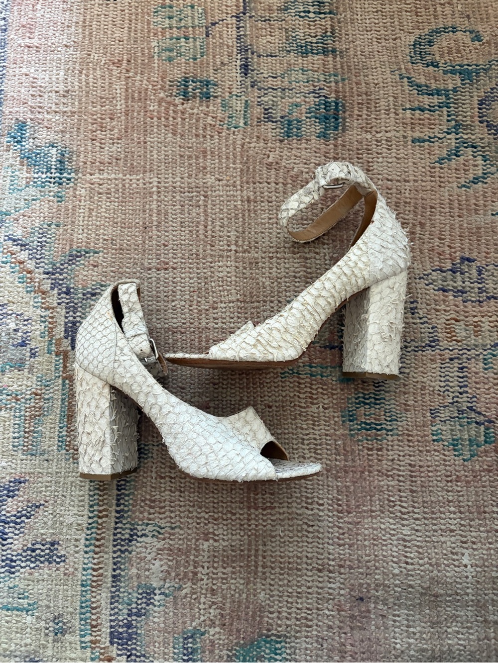 3.1 Phillip Lim Cream Textured Block Heel Sandals with Ankle Strap